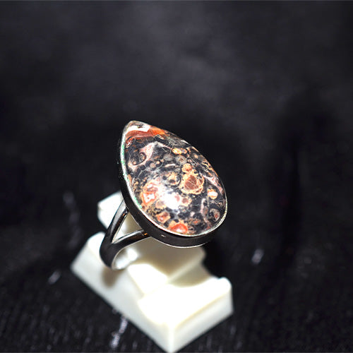 925 Sterling Silver Leopard Skin Jasper Teardrop Ring