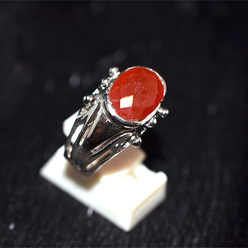 925 Sterling Silver Oval Carnelian Turkish Ring with Granulated Detail