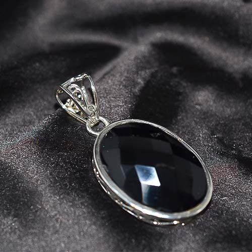 925 Sterling Silver Black Onyx Oval Pendant