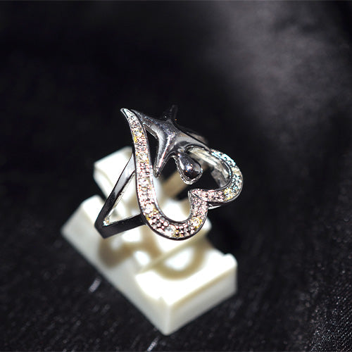 925 Sterling Silver Two-Tone Pave Heart and Star Motif Ring