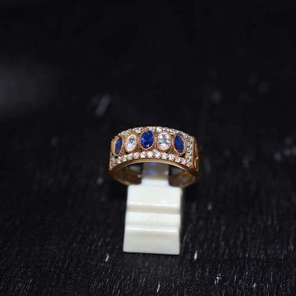 6 Carat Gold Plated Blue Oval Solitaire Statement Ring