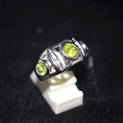 925 Sterling Silver Peridot Three Stone Openwork Ring