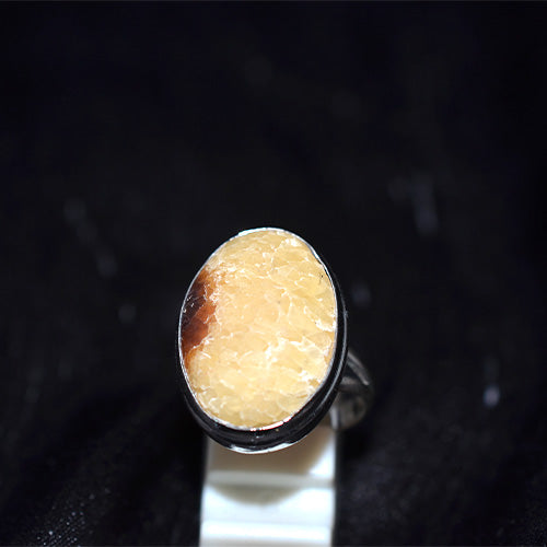 925 Sterling Silver Oval Patterned Agate Ring