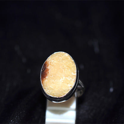925 Sterling Silver Oval Patterned Agate Ring