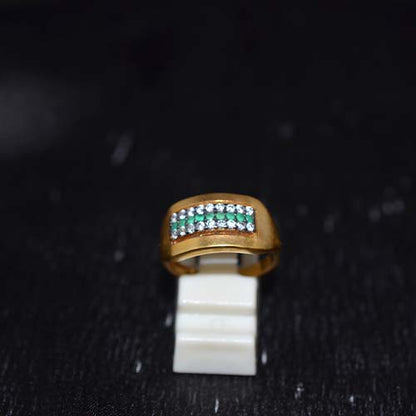 6 Carat Gold Plated Green Stone Row Band Ring