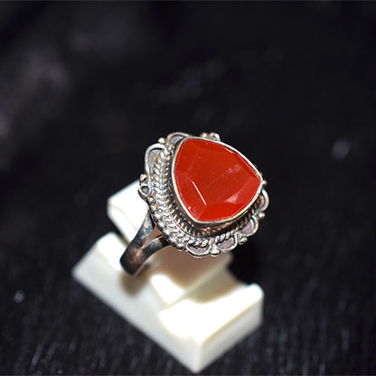 925 Sterling Silver Trillion Cut Carnelian Turkish Ring with Filigree Setting