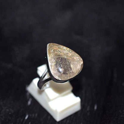 925 Sterling Silver Rutilated Quartz Freeform Teardrop Ring