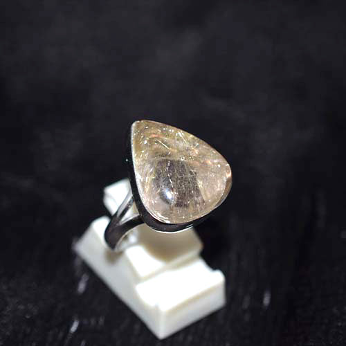 925 Sterling Silver Rutilated Quartz Freeform Teardrop Ring