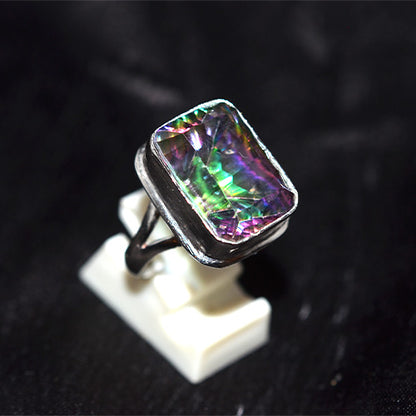 925 Sterling Silver Radiant Cut Mystic Topaz Bezel Ring