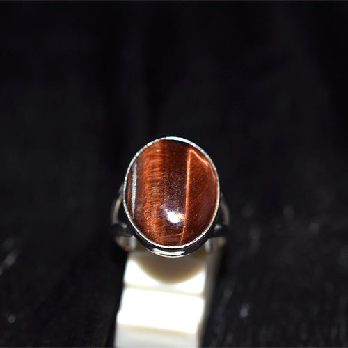 925 Sterling Silver Red Tiger's Eye Oval Split Shank Ring