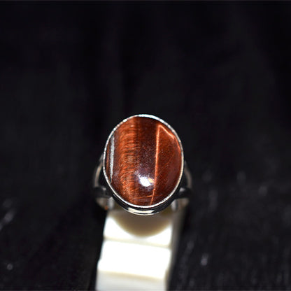 925 Sterling Silver Red Tiger's Eye Oval Split Shank Ring