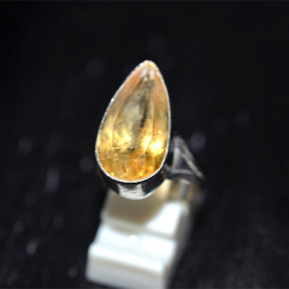 925 Sterling Silver Elongated Pear Cut Citrine Bezel Ring