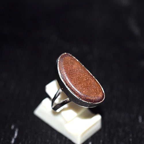 925 Sterling Silver Brown Goldstone Marquise Ring