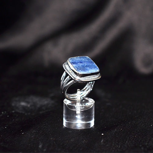 925 Sterling Silver Square Blue Stone Statement Ring