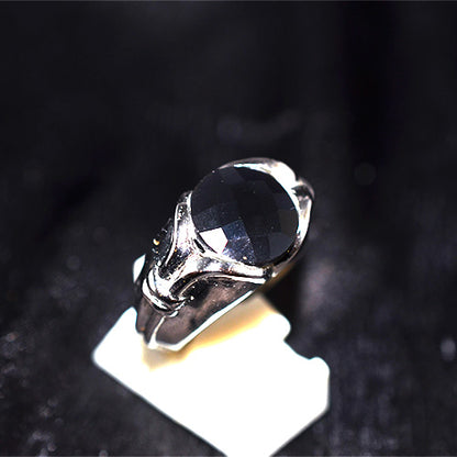 925 Sterling Silver Faceted Round Black Onyx Ornate Setting Ring