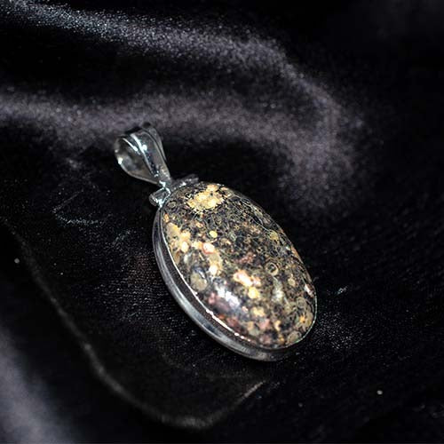 925 Sterling Silver Oval Leopard Skin Jasper Pendant