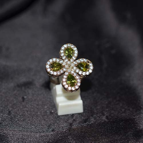 6 Carat Gold Plated Peridot Teardrop Cluster Ring