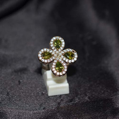 6 Carat Gold Plated Peridot Teardrop Cluster Ring