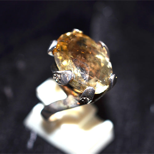 925 Sterling Silver Faceted Oval Citrine Large Prong Ring