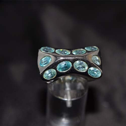 925 Sterling Silver Aqua Blue Oval Cluster Ring