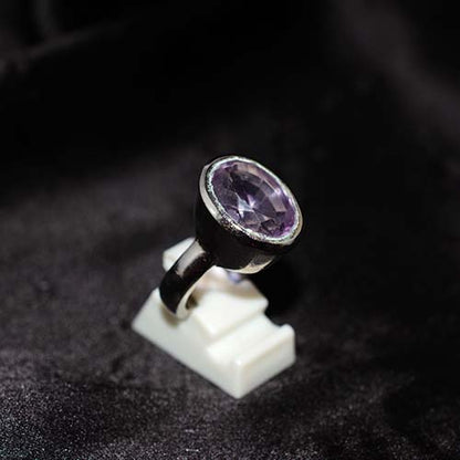 925 Sterling Silver Amethyst Bezel Set Dome Ring