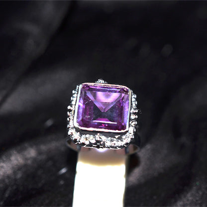 925 Sterling Silver Amethyst Halo Turkish Ring