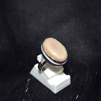 925 Sterling Silver Classic Pink Opal Oval Double Bezel Ring
