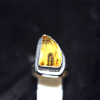 925 Sterling Silver Asymmetrical Citrine Split Shank Ring