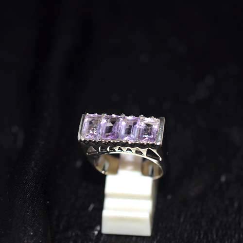 925 Sterling Silver Light Purple Gemstone Rectangle Row Ring