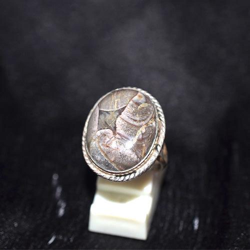 925 Sterling Silver Oval Brecciated Jasper Ring with Rope Bezel