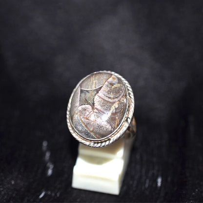 925 Sterling Silver Oval Brecciated Jasper Ring with Rope Bezel