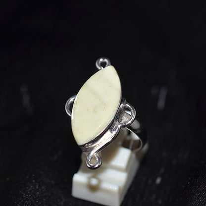 925 Sterling Silver Cream Jasper Marquise Ring with Scroll Design