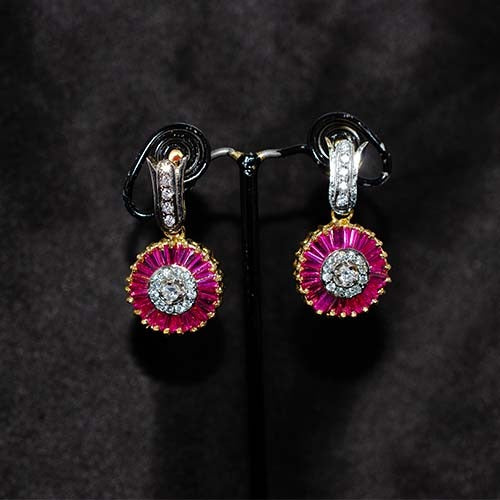 6 Carat Gold Plated Pink and White Sunburst Dangle Earrings