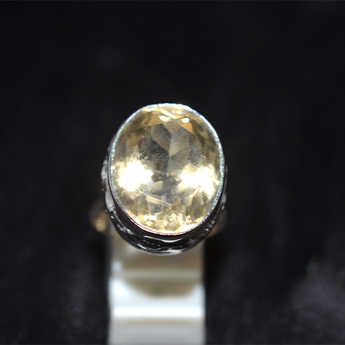 925 Sterling Silver Faceted Oval Citrine Ornate Bezel Ring