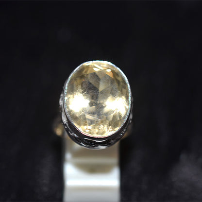 925 Sterling Silver Faceted Oval Citrine Ornate Bezel Ring