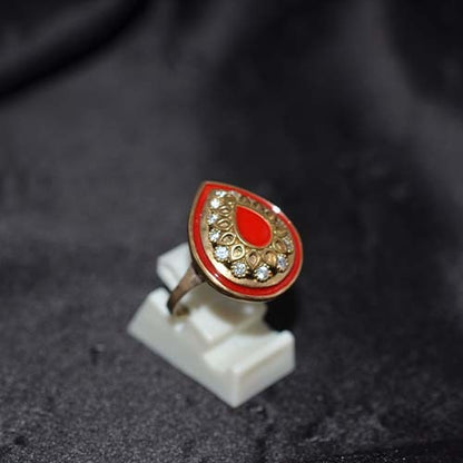 6 Carat Gold Plated Red Enamel Teardrop Ring