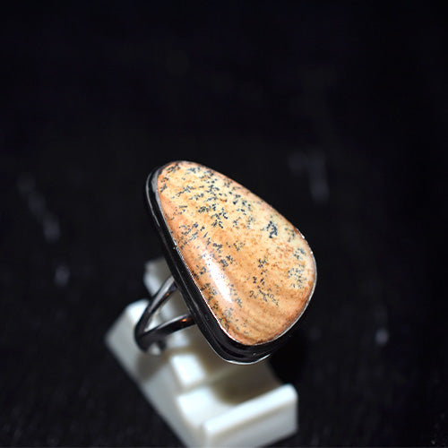925 Sterling Silver Asymmetrical Speckled Jasper Ring