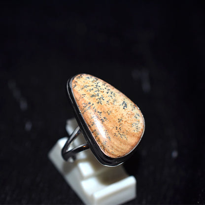 925 Sterling Silver Asymmetrical Speckled Jasper Ring