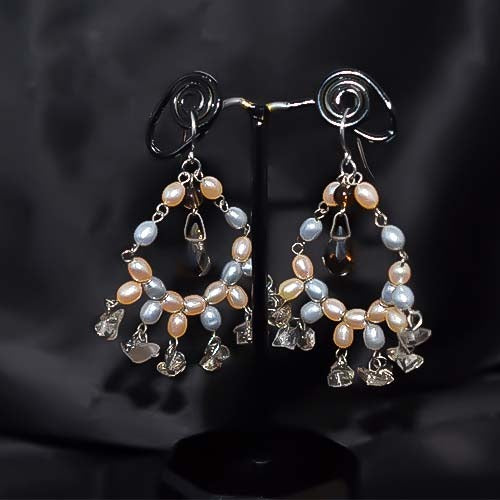 925 Sterling Silver Multi-Color Pearl and Crystal Chandelier Earrings