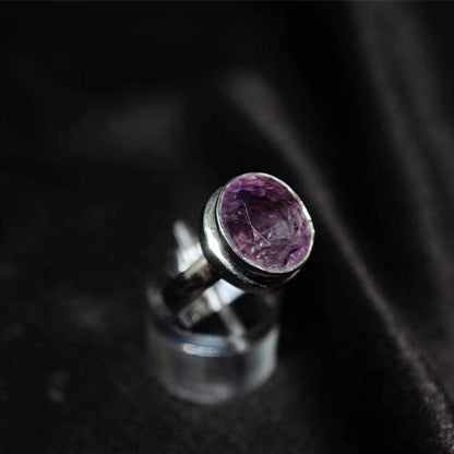 925 Sterling Silver Amethyst Round Bezel Ring