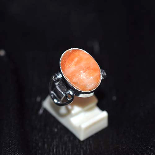 925 Sterling Silver Oval Sunstone Scroll Detail Ring