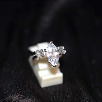 925 Sterling Silver Marquise Cubic Zirconia Baguette Side Ring