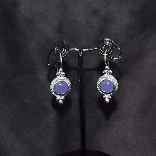 925 Sterling Silver Purple Round Drop Earrings