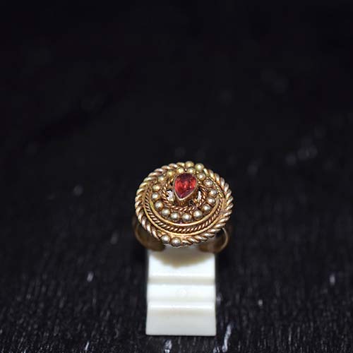6 Carat Gold Plated Red Garnet Ethnic Motif Ring