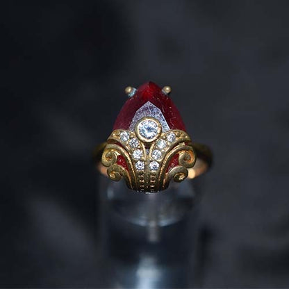 6 Carat Gold Plated Red and White Teardrop Baroque Ring