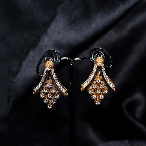 6 Carat Gold Plated Flared Crystal Stud Earrings