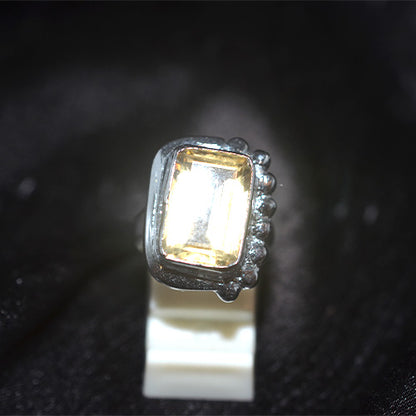 925 Sterling Silver Emerald Cut Citrine Ring