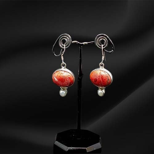 925 Sterling Silver Red Jasper and Pearl Dangle Earring