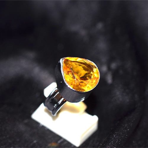 925 Sterling Silver Pear Citrine Wide Band Ring