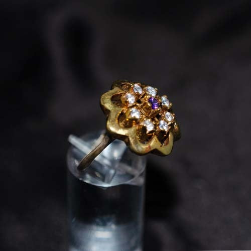 6 Carat Gold Plated Purple and White Floral Cluster Ring